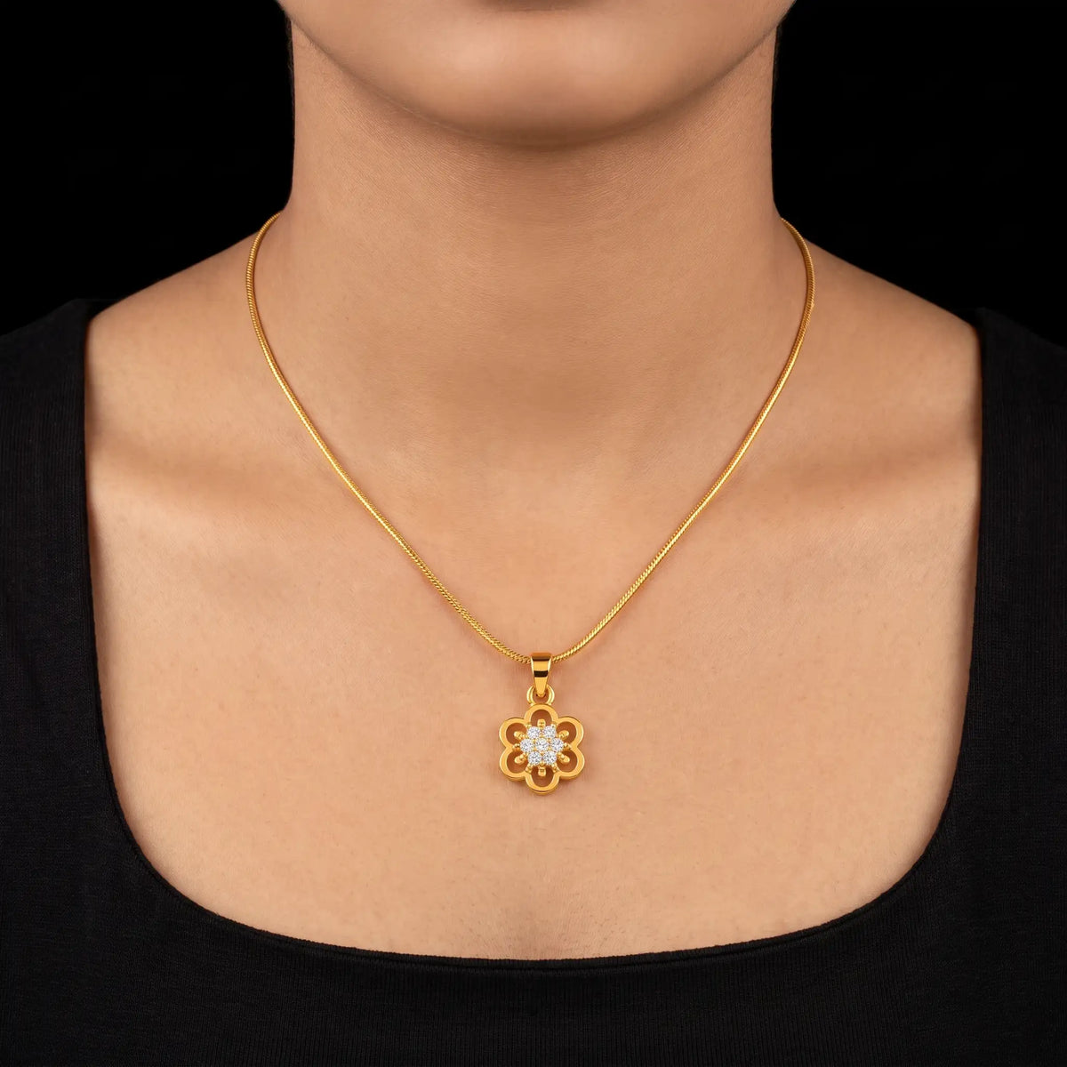 CZ Bloom Open Petal Cluster Pendant Gold Layered