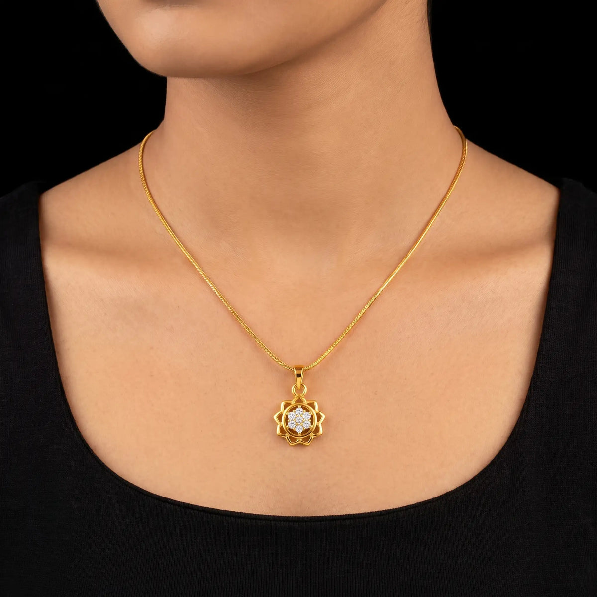 CZ Lotus Open Petal Cluster Pendant Gold Layered