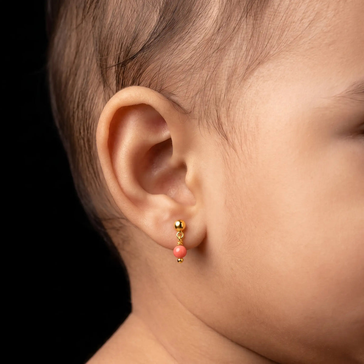 Baby Coral Ball Drop Hanging Stud Gold Layered