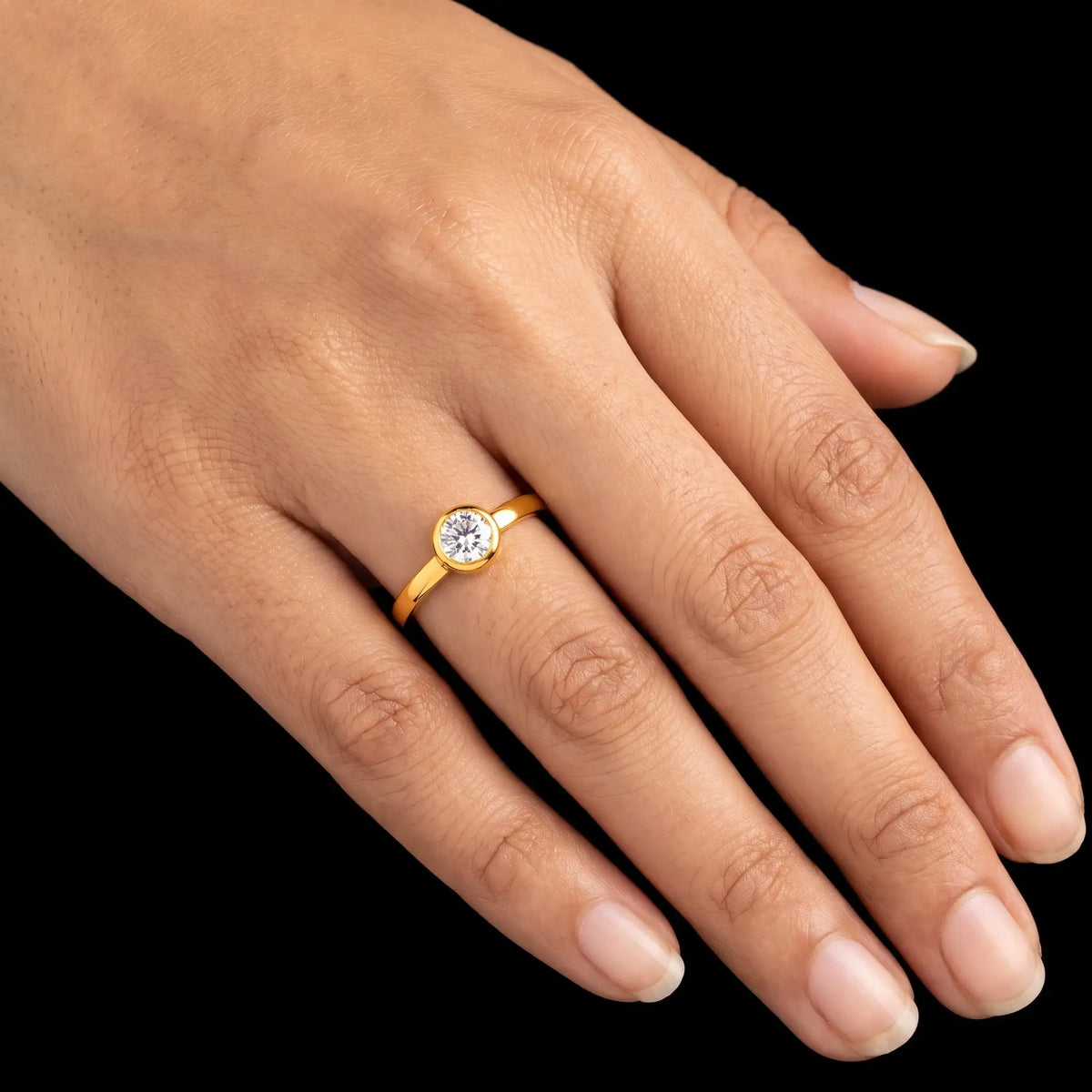CZ Round Bezel Solitaire Ring Gold Layered