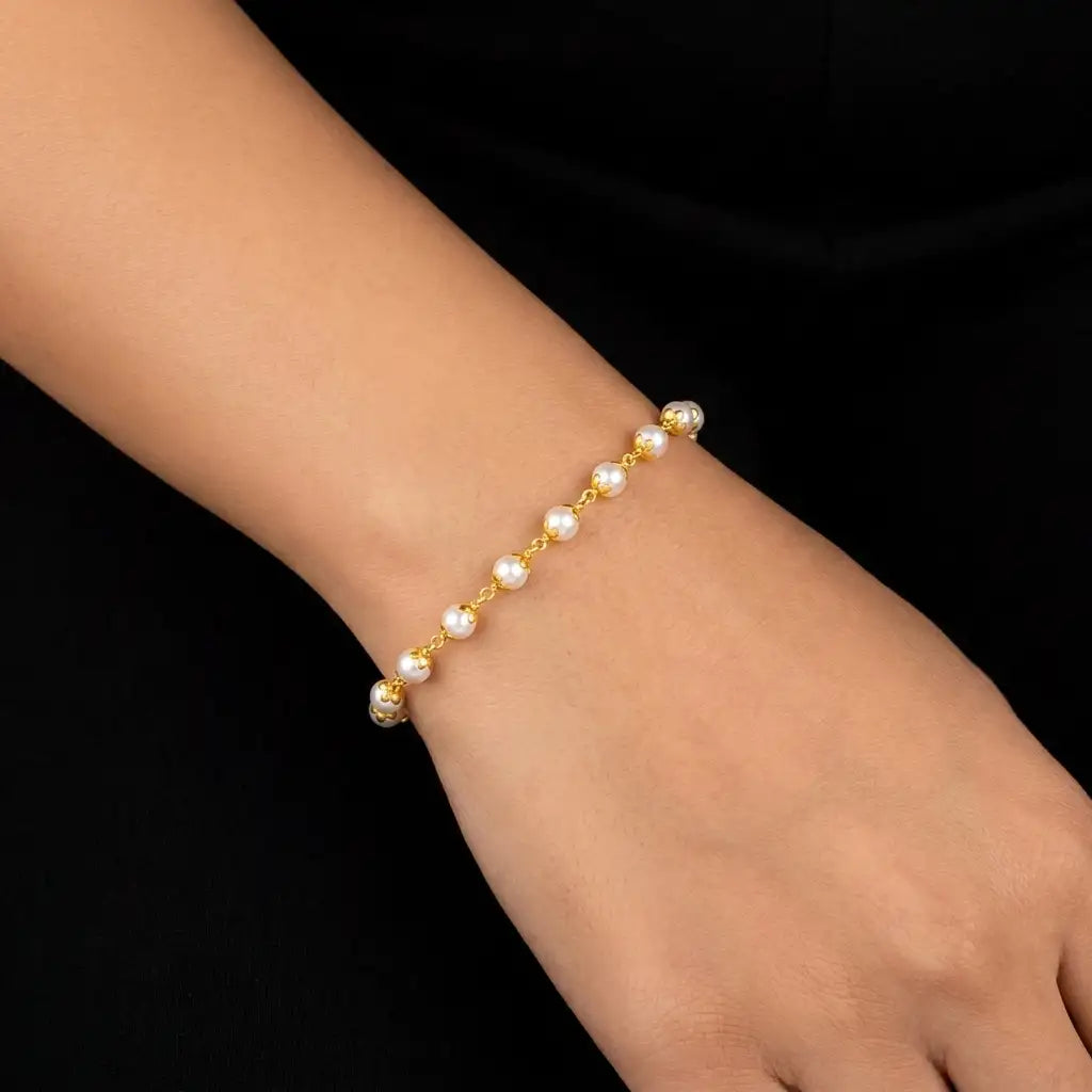 Premium Pearl Bead Chain Classic Bracelet Gold Layered