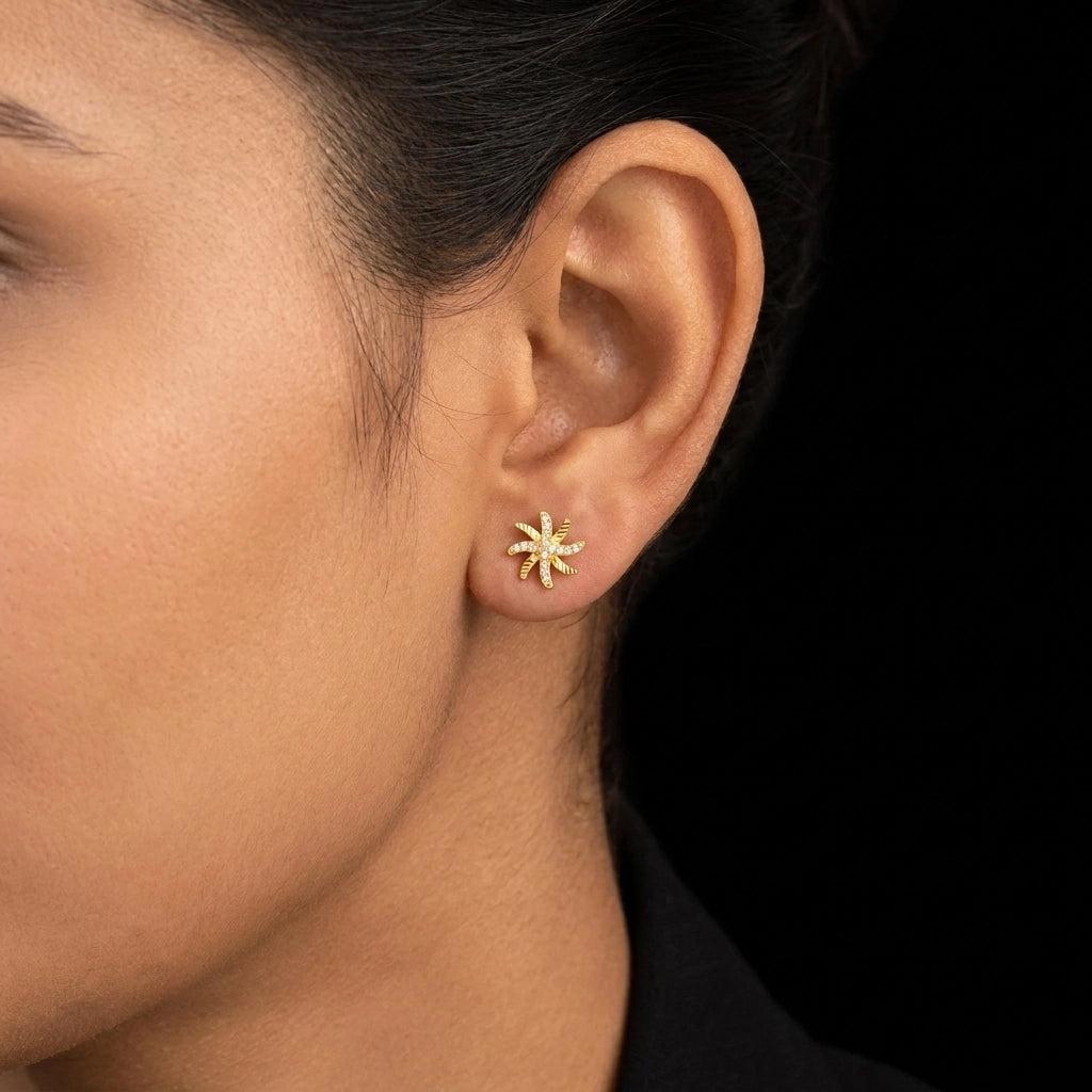 CZ Pinwheel Swirl Stone Stud Gold Layered