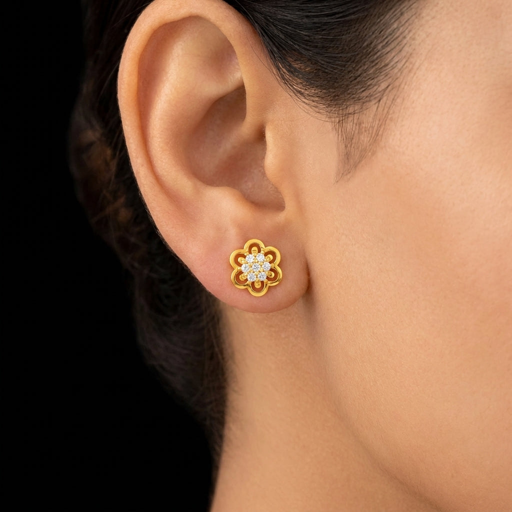 CZ Open Petal Cluster Stud Gold Layered