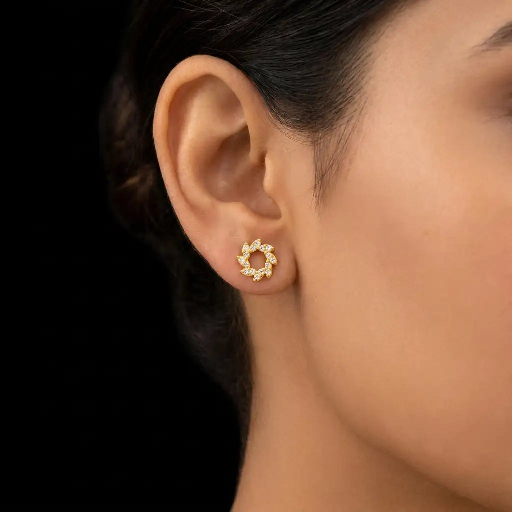 CZ Wreath Circle Pave Stud Gold Layered