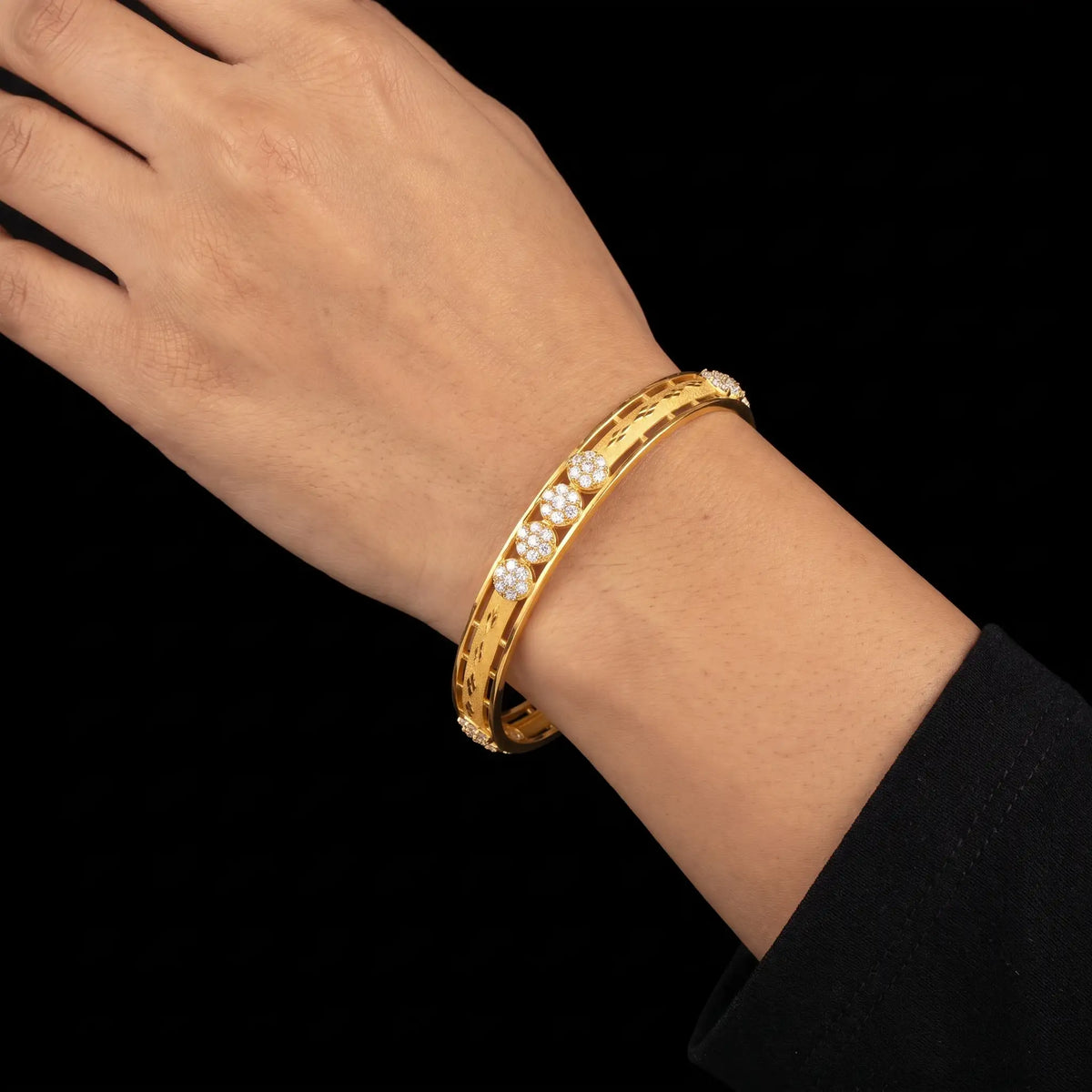 CZ Lattice Disc Cluster Stone Bangle Gold Layered