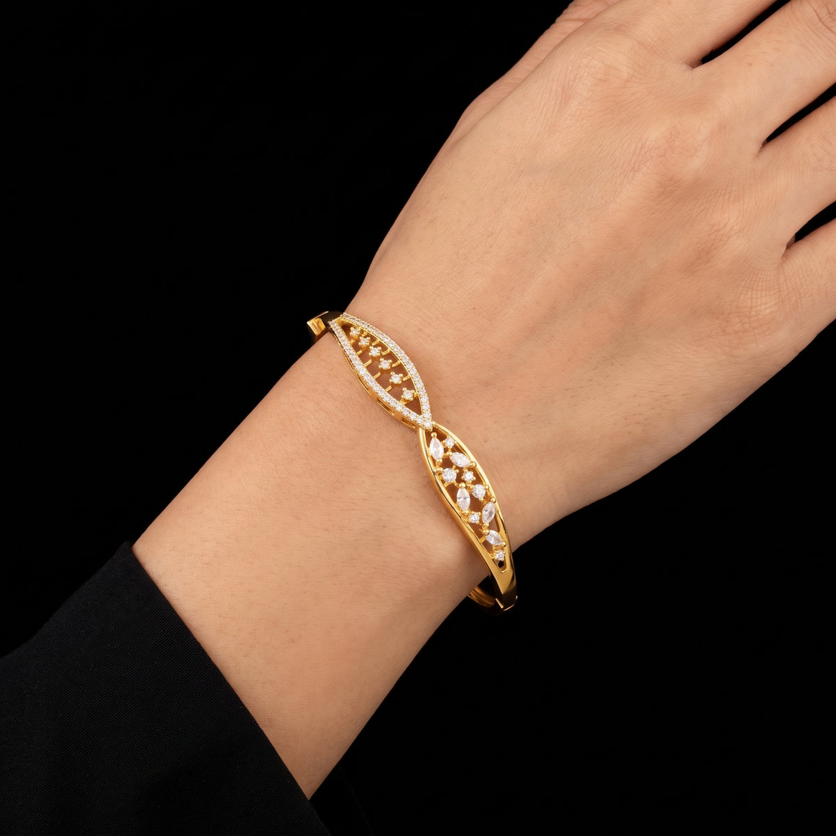 CZ Twist Marquise Leaf Stone Bracelet Gold Layered