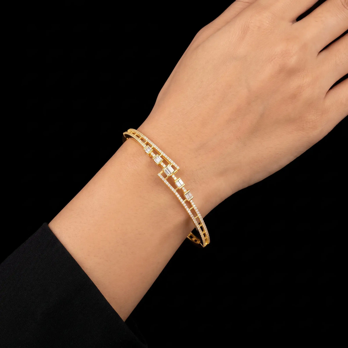CZ Baguette Ladder Rail Stone Bracelet Gold Layered