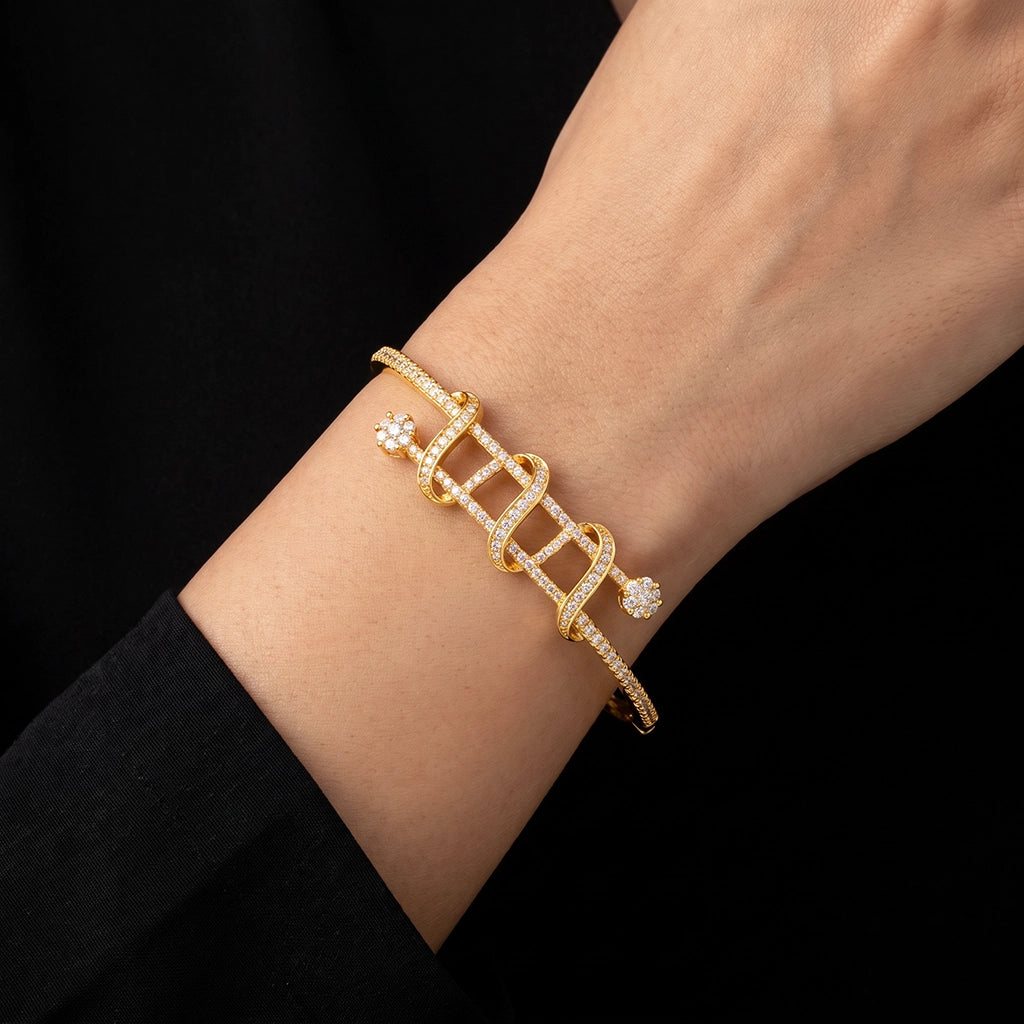 CZ Spiral Wrap Lattice Openable Bracelet Gold Layered