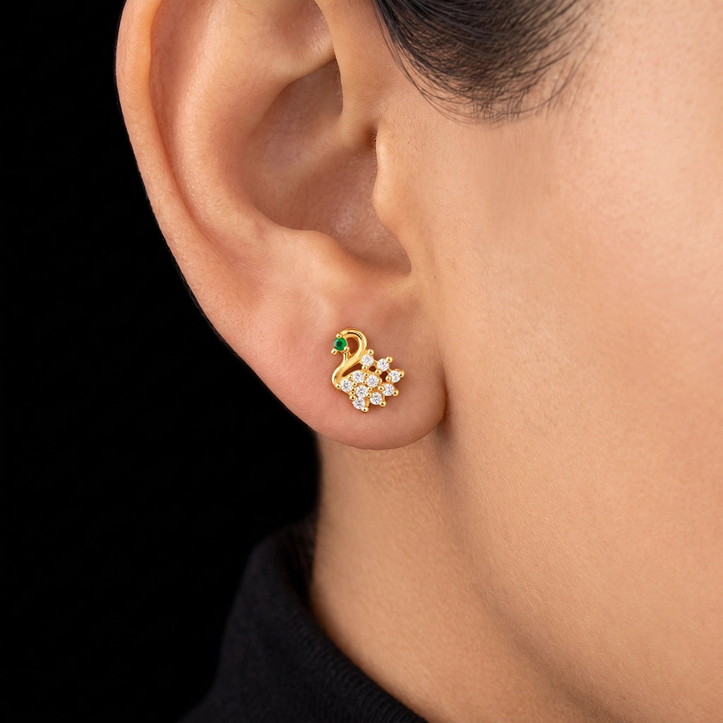 Premium CZ Peacock Curl Pave Stud Gold Layered