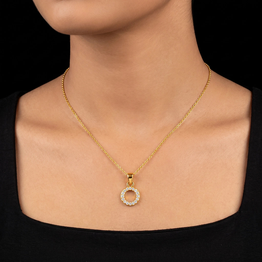 CZ Circle Pave Open Pendant Gold Layered