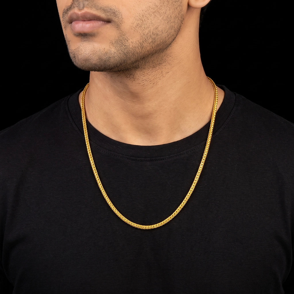 Gents Wheat Foxtail Plain Chain Gold Layered