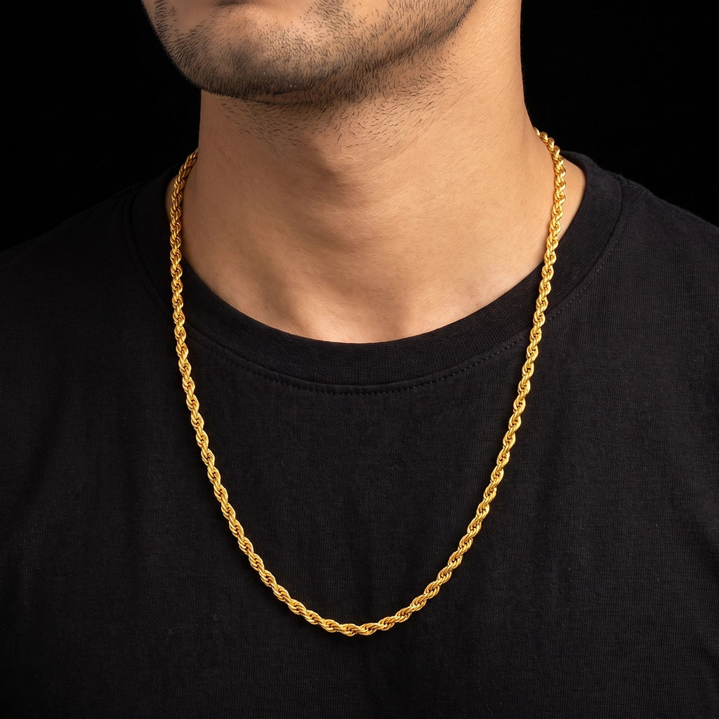 Gents Rope Twist Plain Chain Gold Layered