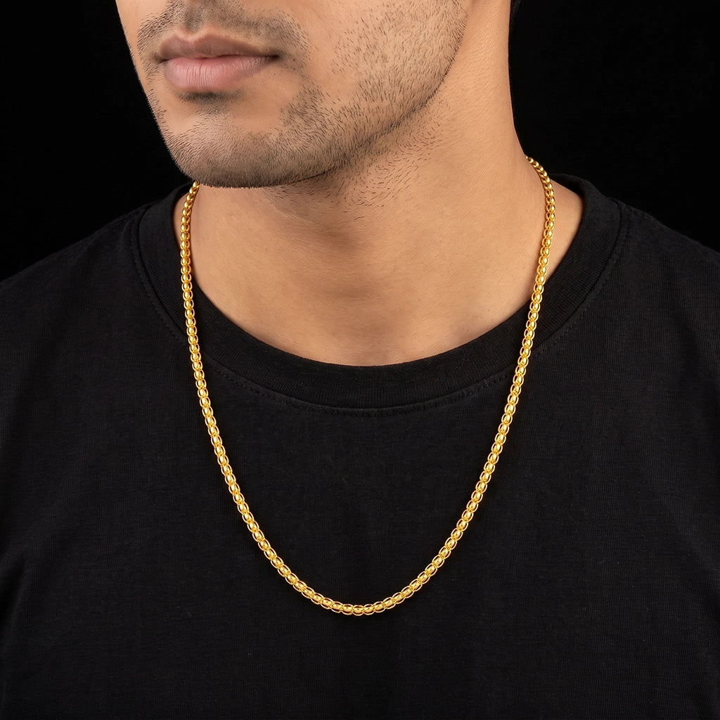 Gents Byzantine Oval Link Plain Chain Gold Layered