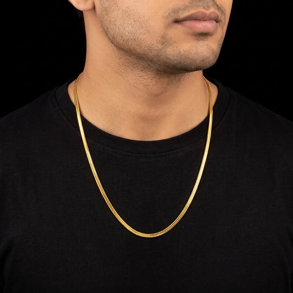 Gents Herringbone Flat Plain Chain Gold Layered
