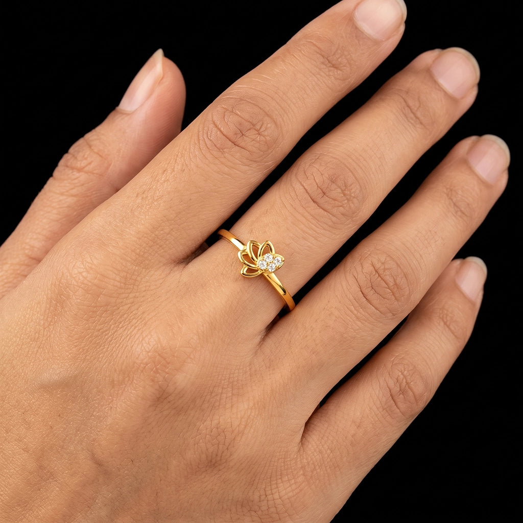 CZ Open Lotus Pave Stone Ring Gold Layered