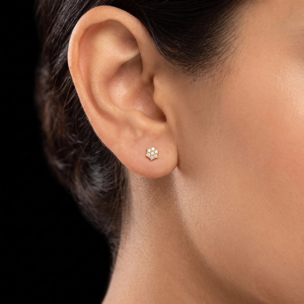 CZ Floret Cluster Stud Gold Layered