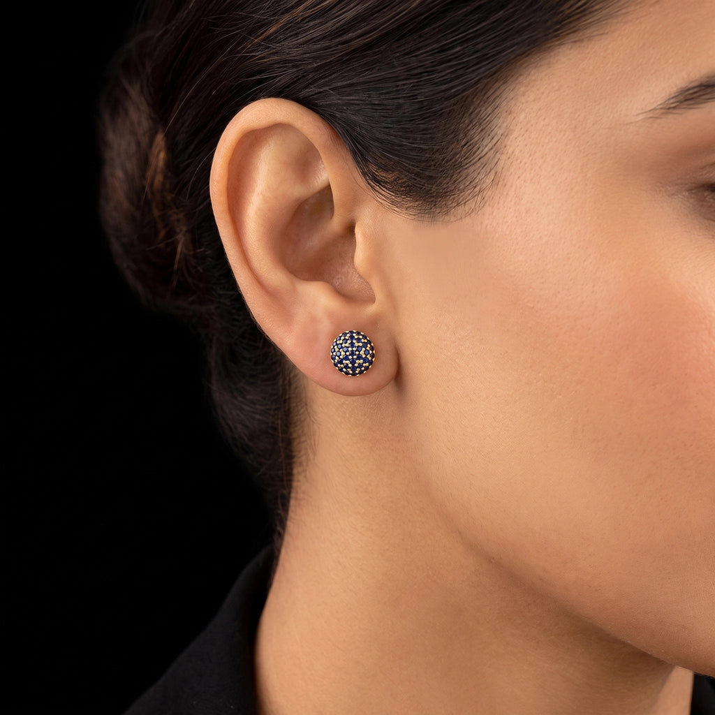 Blue CZ Pave Dome Ball Stud Gold Layered