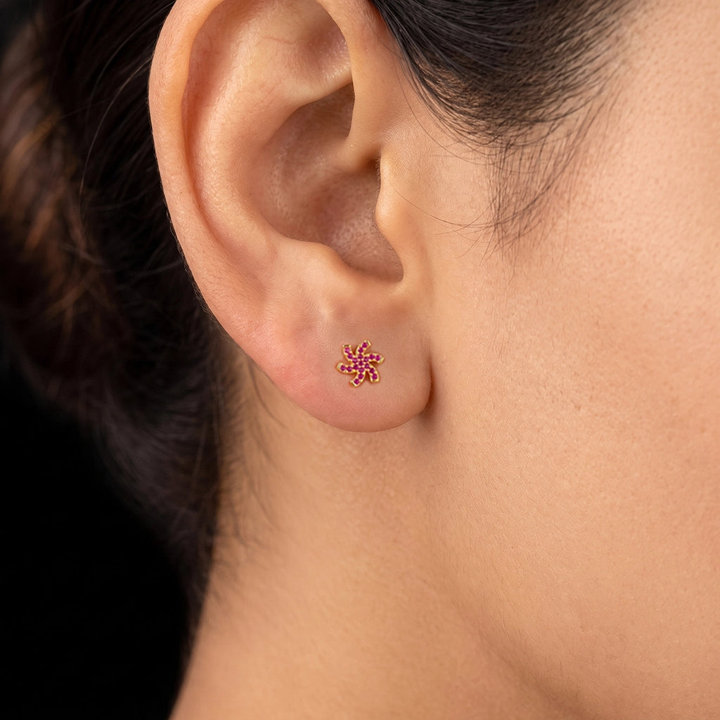 Pink CZ Pinwheel Pave Stud Gold Layered