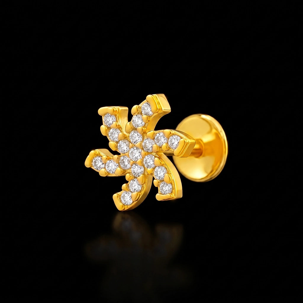 CZ Pinwheel Pave Stone Stud Gold Layered