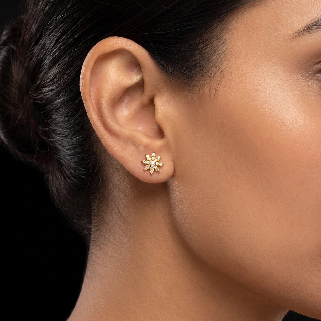 CZ Sun Ray Pave Sreshta Stud Gold Layered