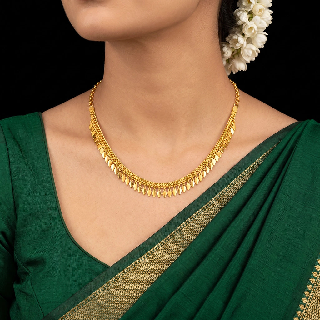 Leaf Fringe Woven Collar Necklace Gold Layered