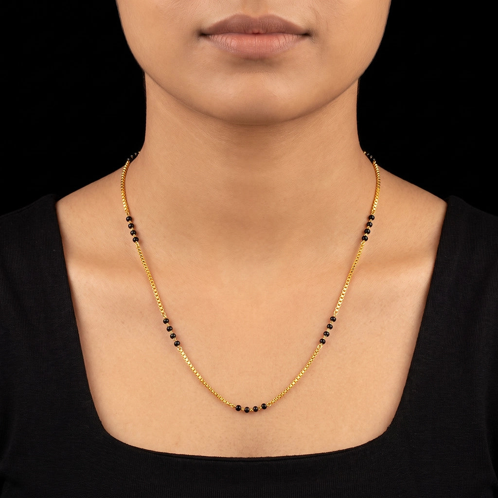 Black Bead Twin Line Karimani Mangalsutra Gold Layered