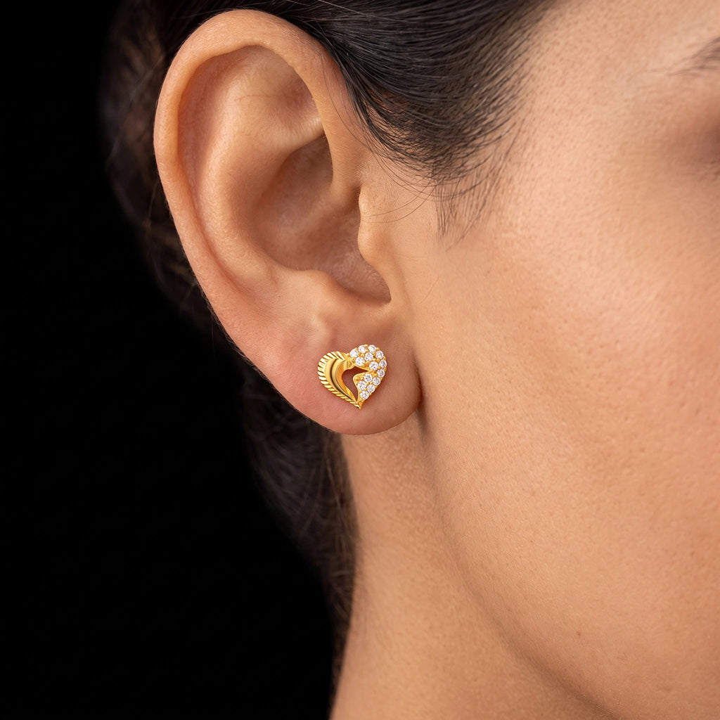 Heart Diamond Cut Edge Stone Cluster Stud Gold Layered