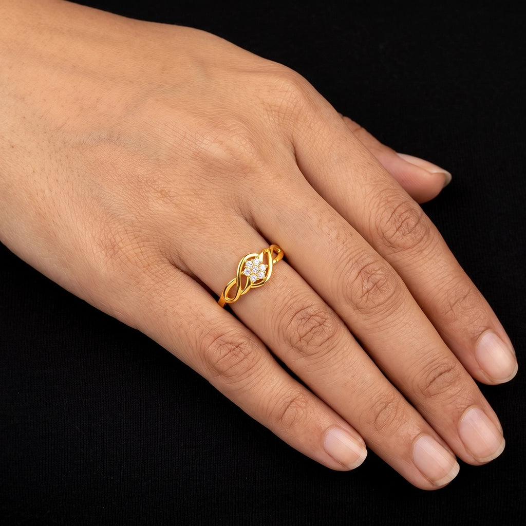 Floral Cluster Twist Lattice Stone Ring Gold Layered