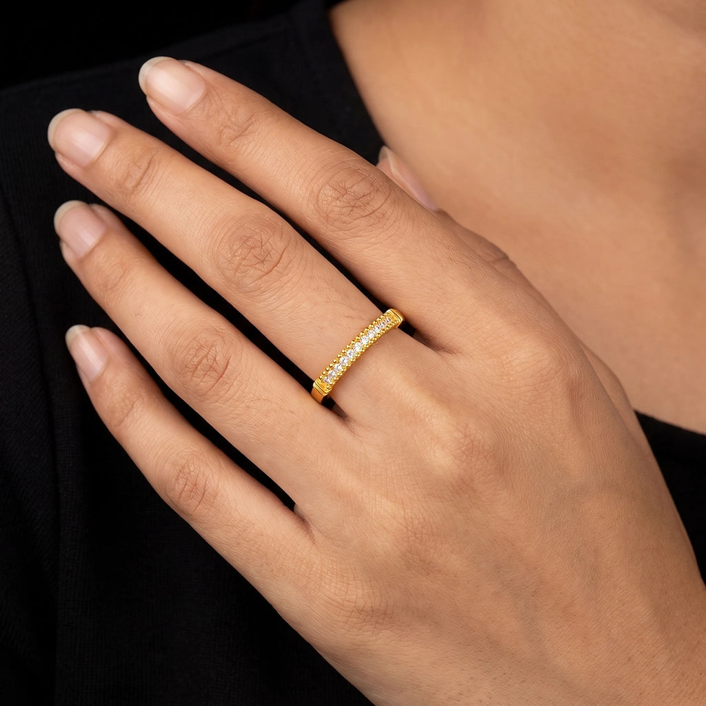Beaded Edge Stone Band Ring Gold Layered