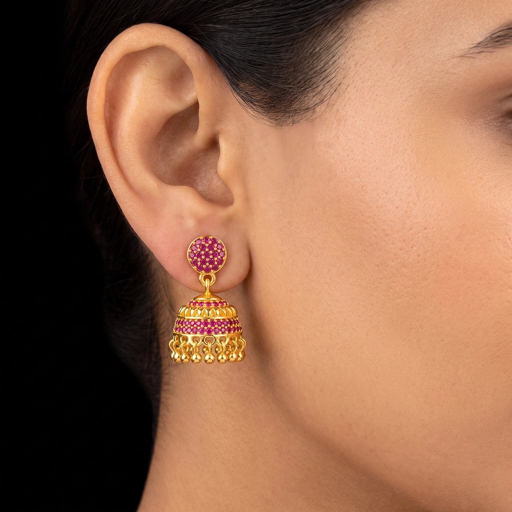 Dome Fringe Stone Jimikka Stud Gold Layered