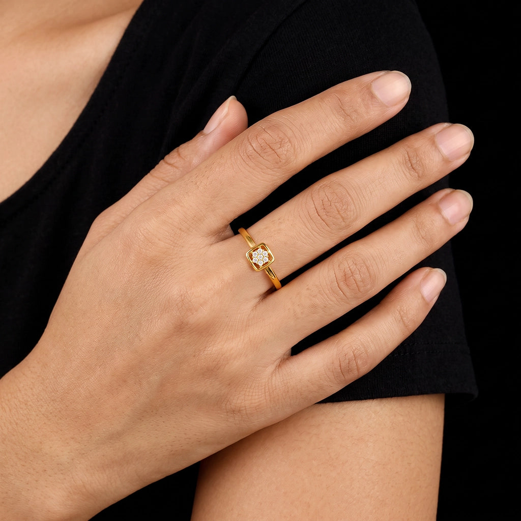 Seven Stone Cluster Square Frame Ring Gold Layered