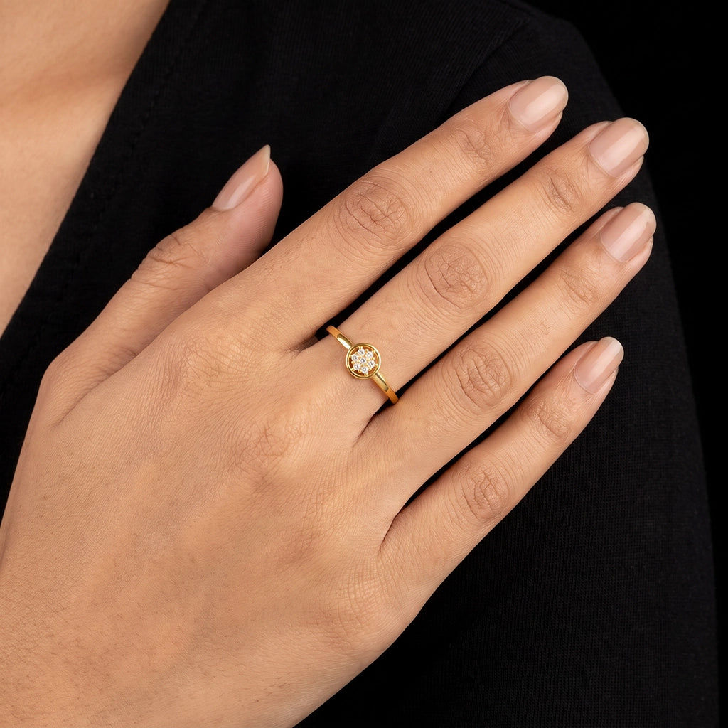 Seven Stone Cluster Round Frame Ring Gold Layered