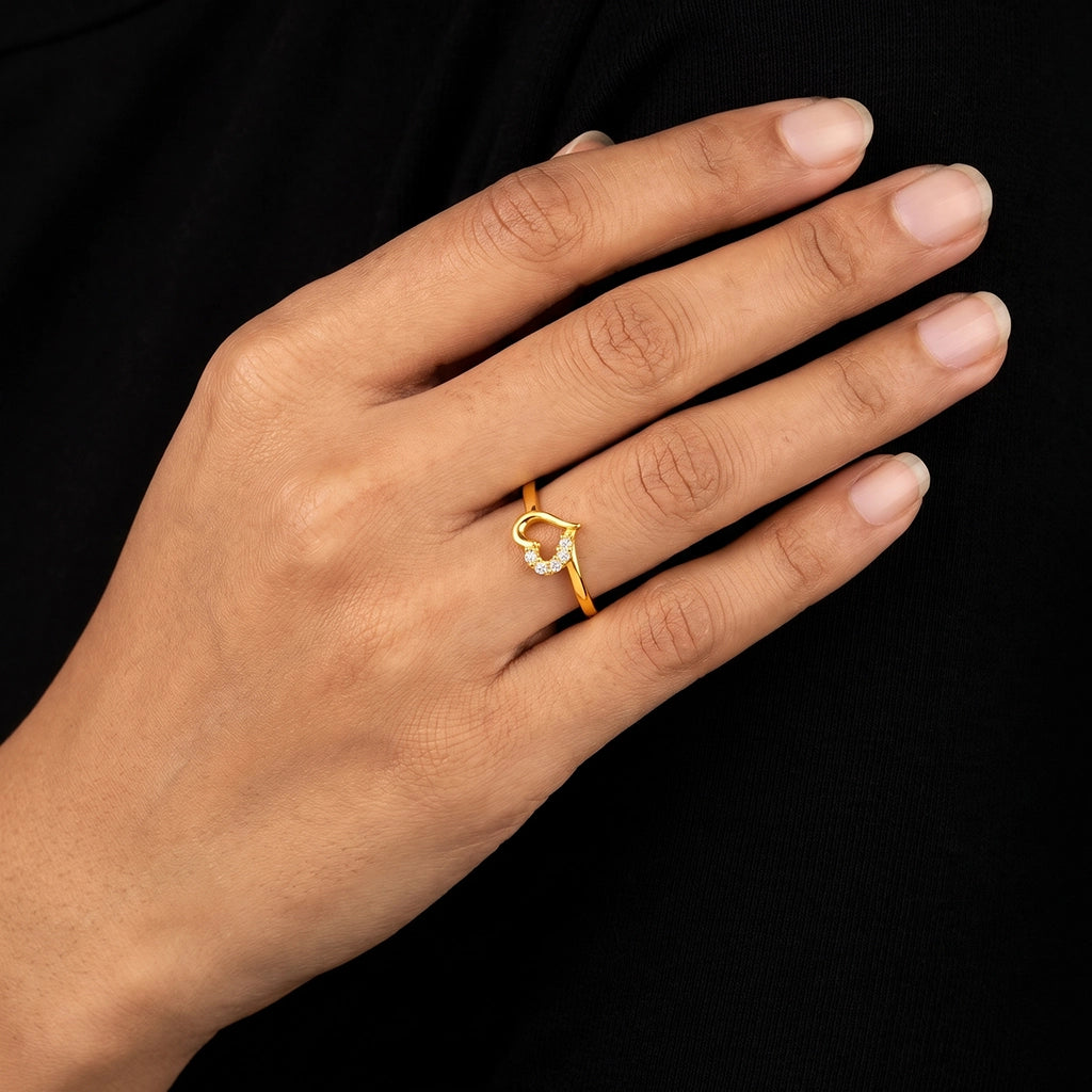 Open Heart Five Stone Curve Shank Ring Gold Layered