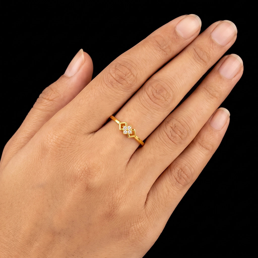 Four Stone Cluster Twin Frame Fine Ring Gold Layered