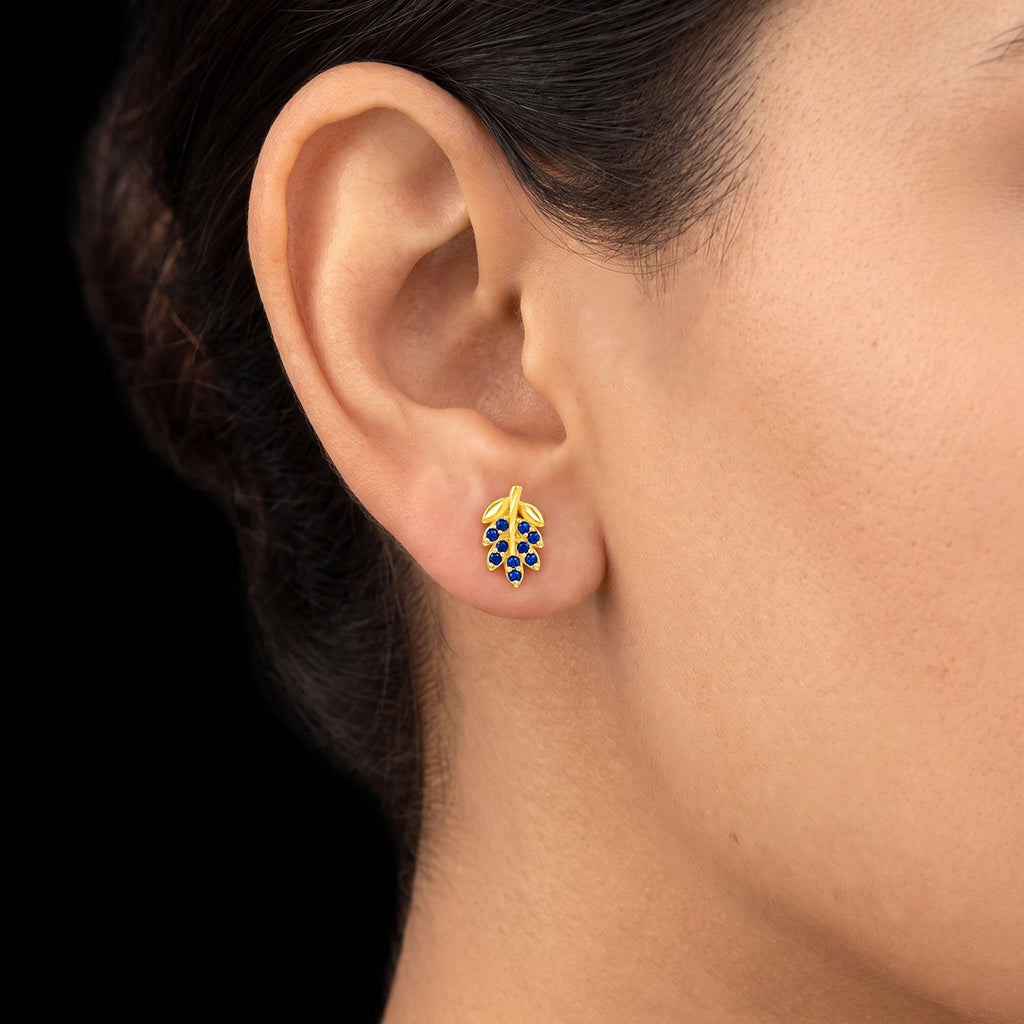 Leaf Spray Stone Stud Gold Layered
