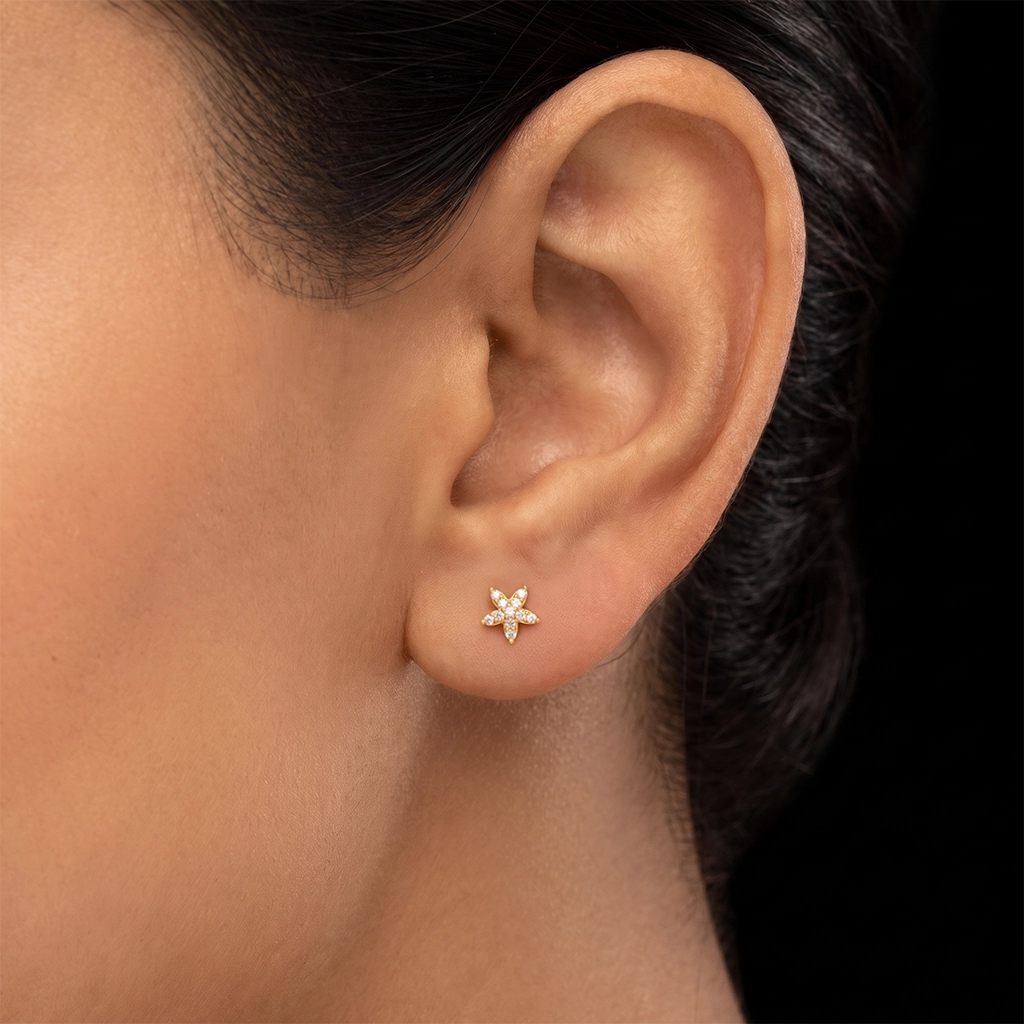 Five Petal Star Stone Stud Gold Layered