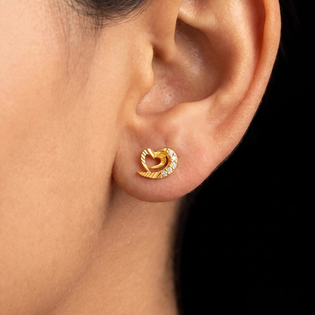 Heart Swirl Stone Diamond Cut Stud Gold Layered