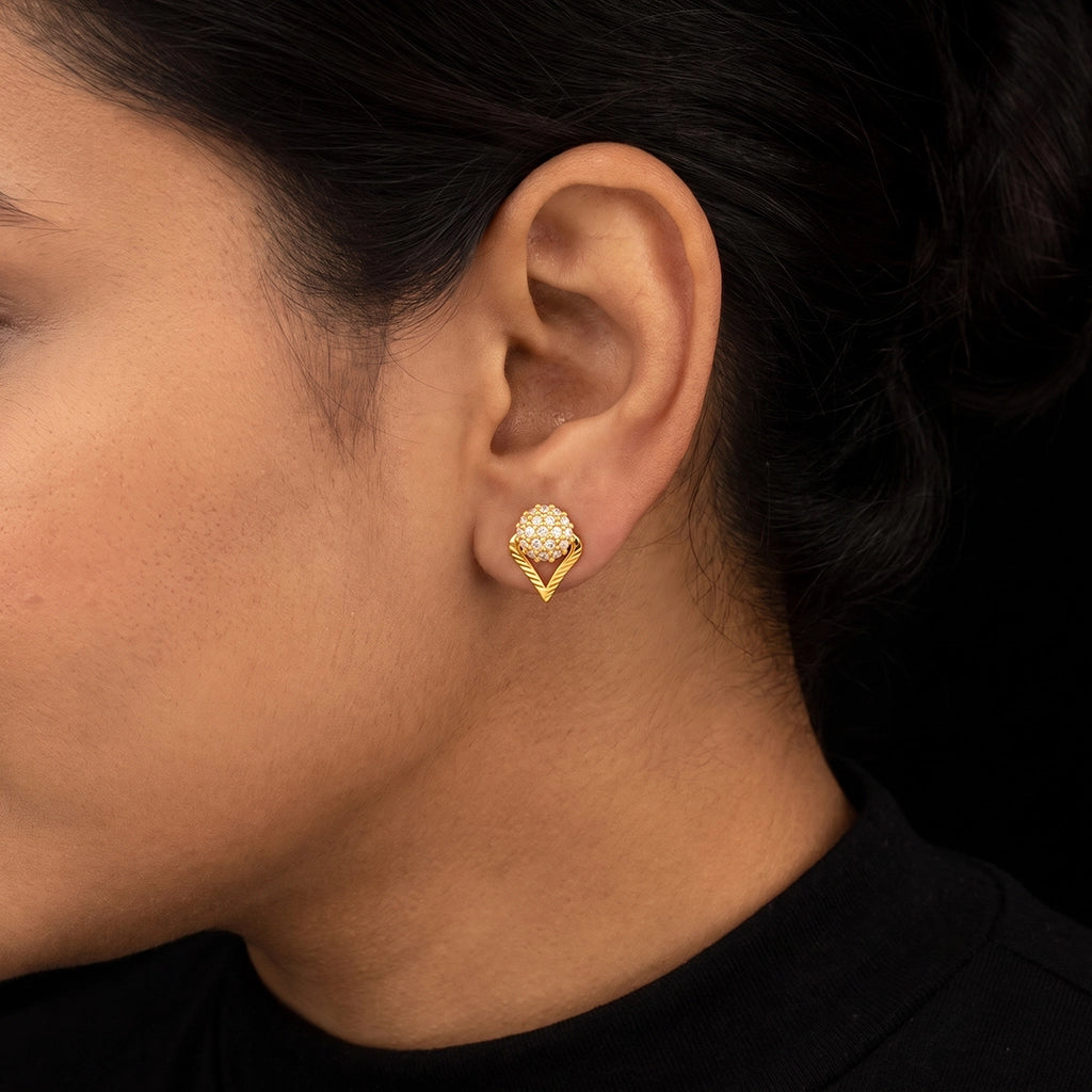 Stone Dome Cluster V Frame Stud Gold Layered
