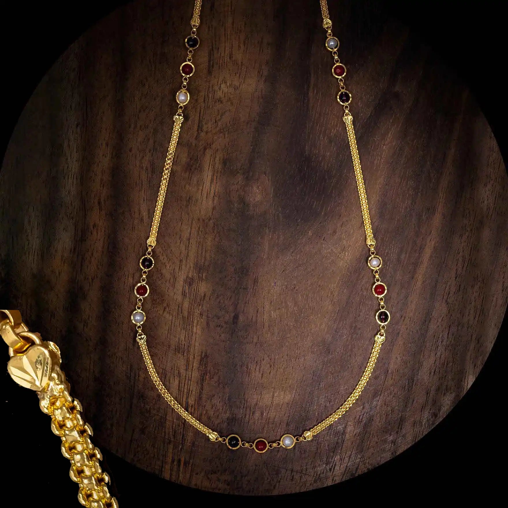 Multi(Coral, Garnet, Pearl) Stone Chain PSC3-064
