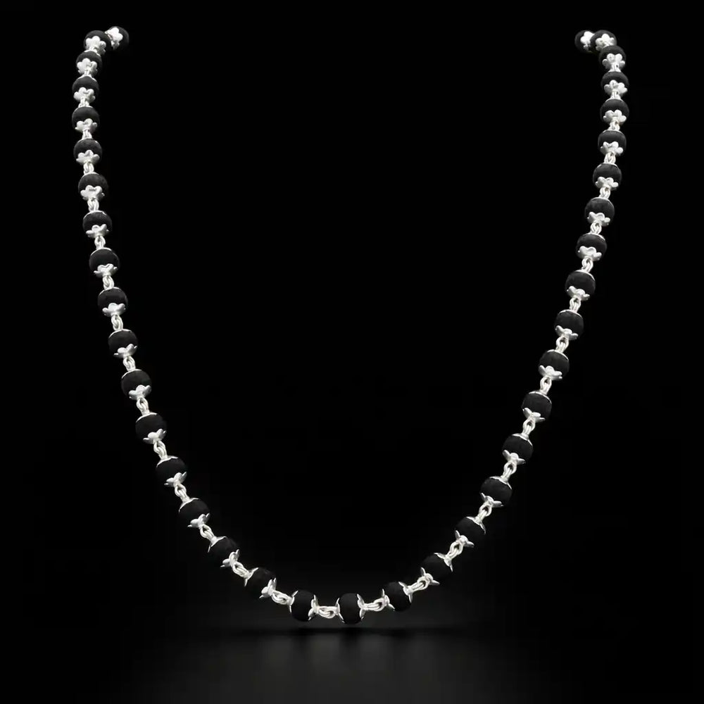 Black Bead Silver Karungali Chain Silver Finish