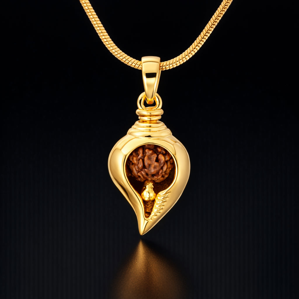Golden Rudhraksha Shank locket PRULT1-002
