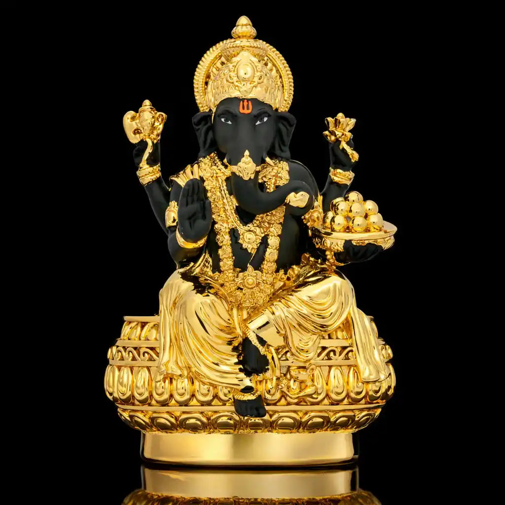 Premium Gold Layered Ganesha Idol with Modak Plate PIDRBG76-005