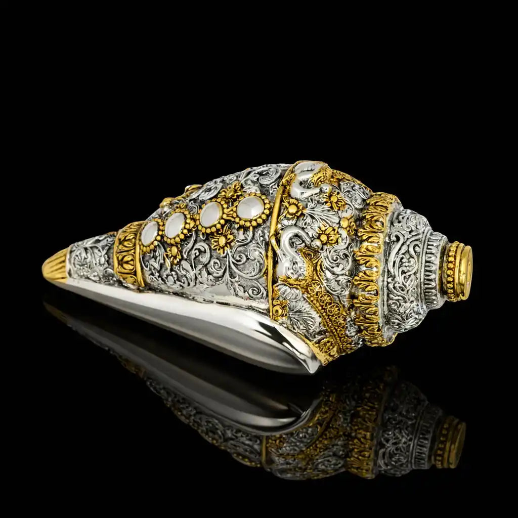 Traditional Silver Gold Plated Shankh Showpiece for Home PIDRSSH11-054