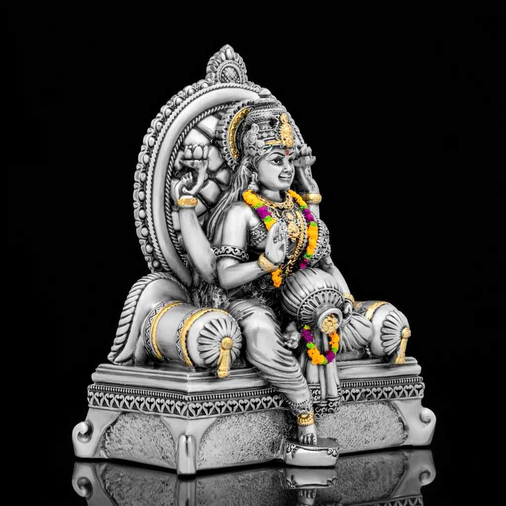 Goddess Lakshmi Idol on Throne with Gold Highlights & Vibrant Garland PIDRSL19-006