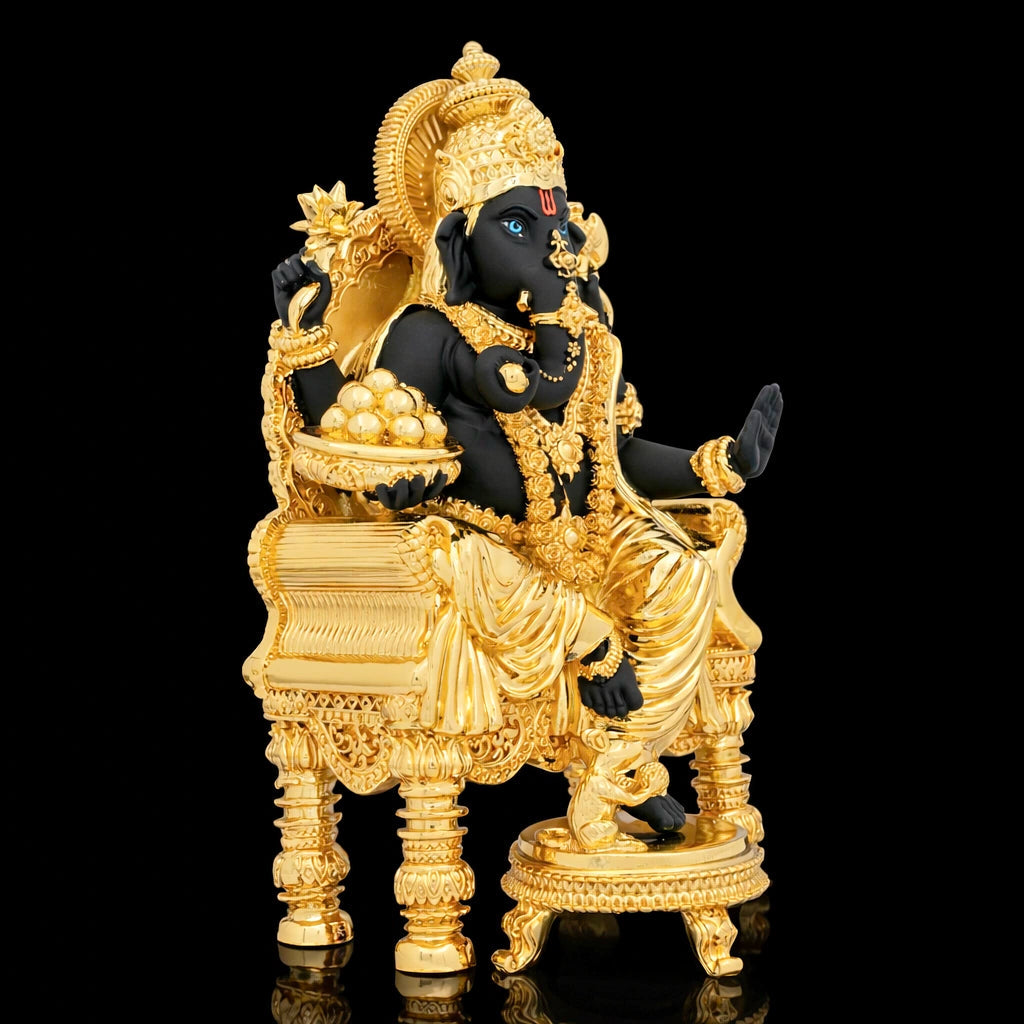Gold Layered Lord Ganesha Idol with Modak Bowl – Luxury Pooja & Home Decor PIDRBG85-0081