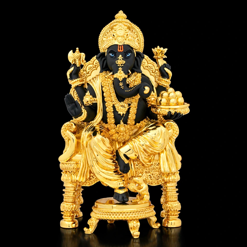 Gold Layered Lord Ganesha Idol with Modak Bowl – Luxury Pooja & Home Decor PIDRBG85-0081