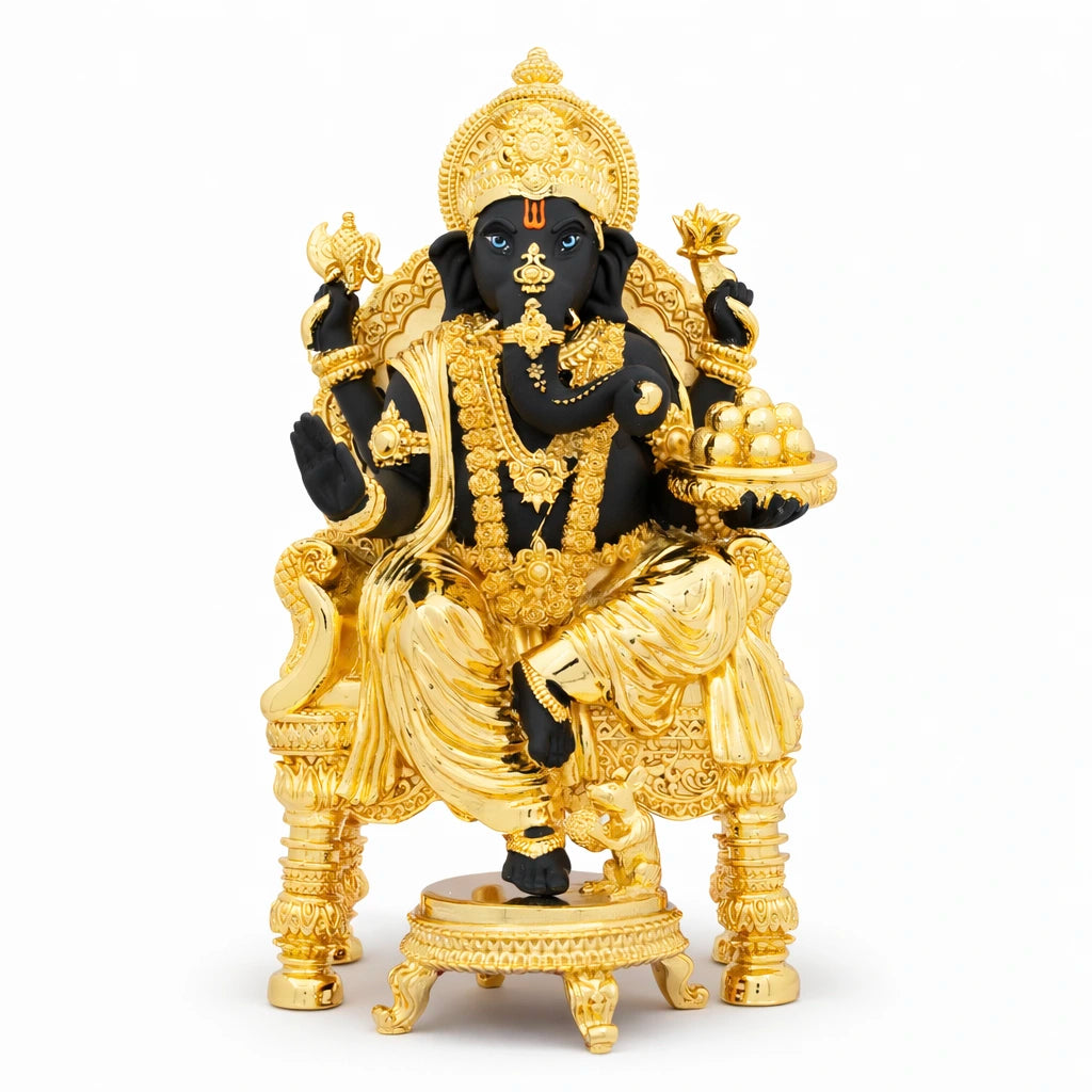 Gold Layered Lord Ganesha Idol with Modak Bowl – Luxury Pooja & Home Decor PIDRBG85-0081