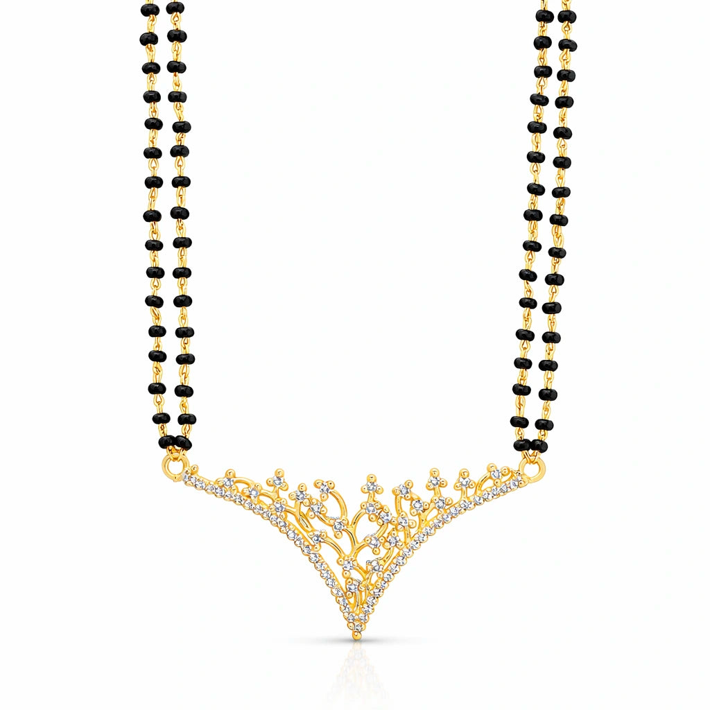 Floral Diamond V-Pendant Mangalsutra (Karimani) Chain PLKM15-084