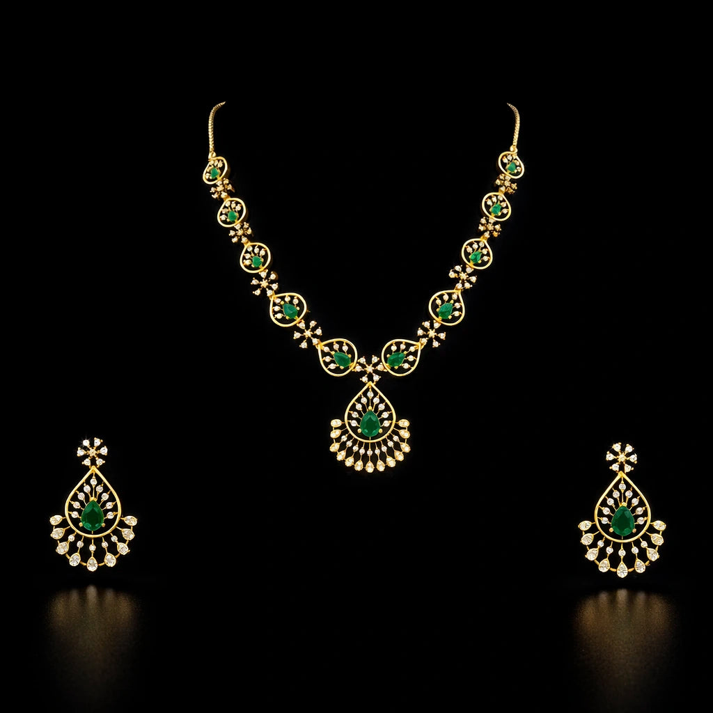 Premium Stone Necklace Short With Stud PMSNS108WG-008, PMSHST147WG-082