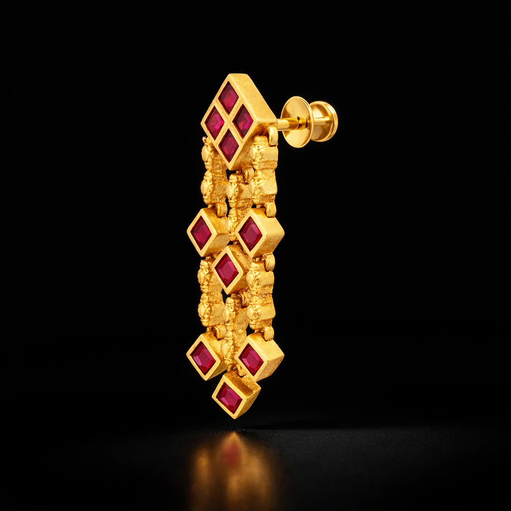 Ruby stone gheru necklace with Stud, PSGRNSSR66R-085, PSGRHSTSR40R-061